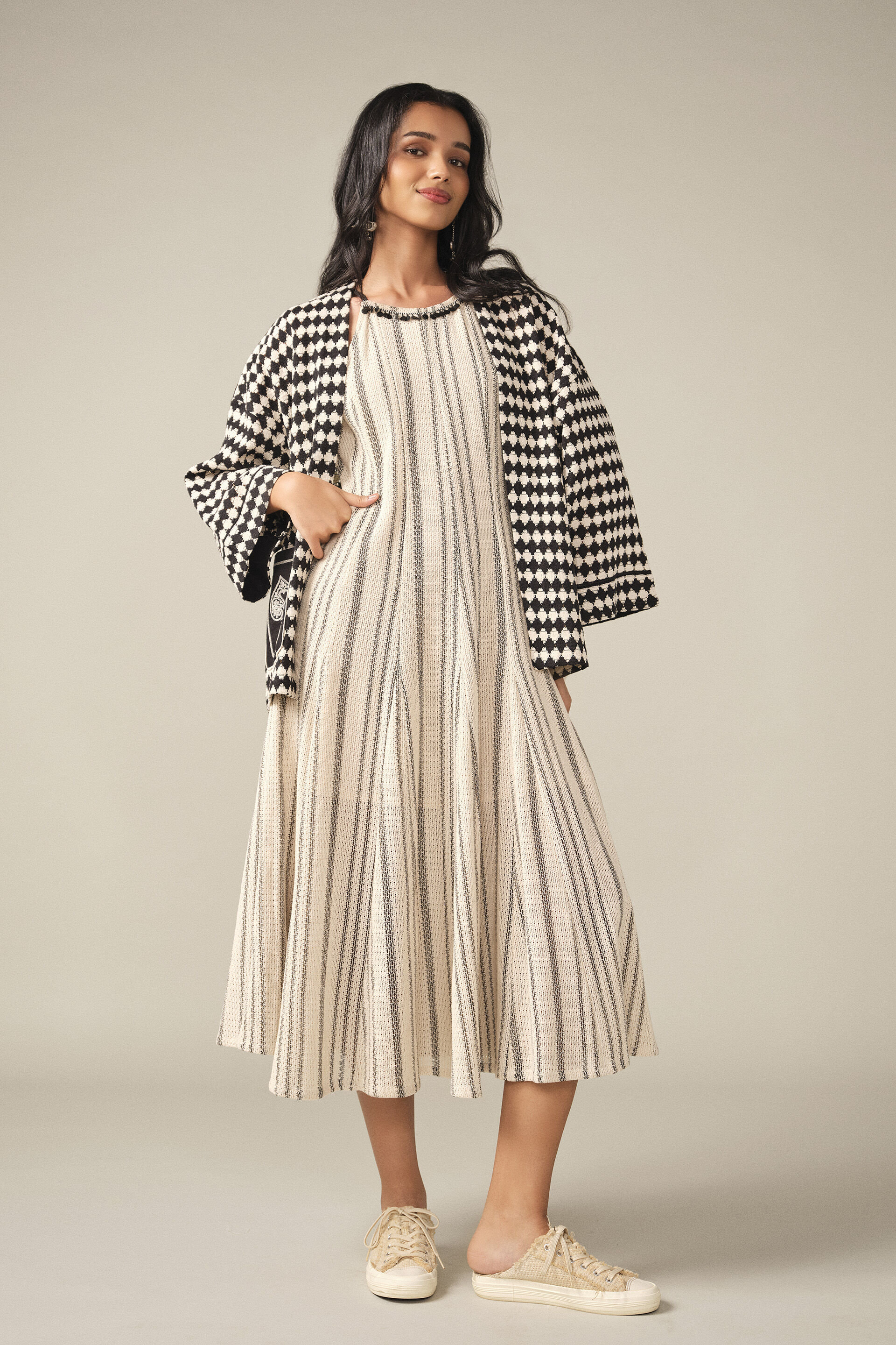 Embroidered Midi Dress in Off-White, Off White, image 3